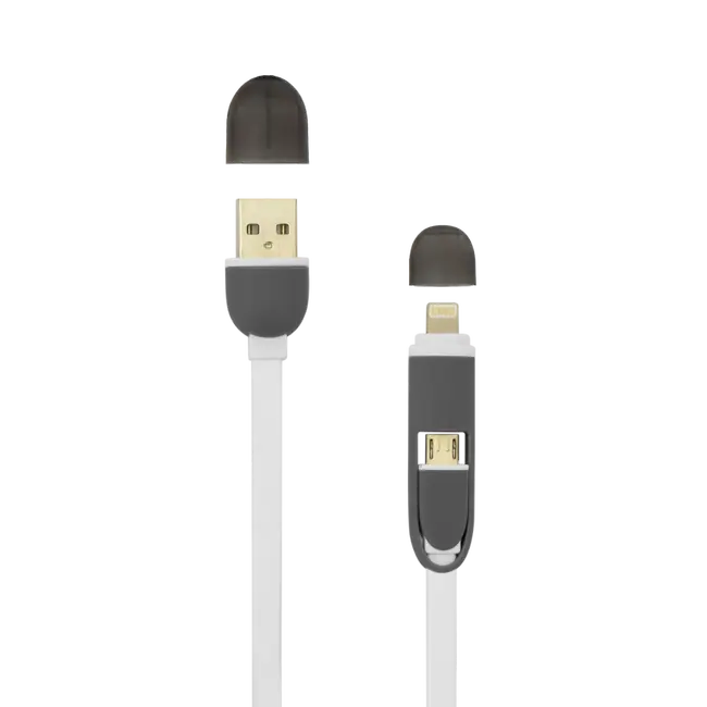 Кабел USB A Мъжки -> MICRO USB + 8-pin iPh Мъжки 1 m Бял