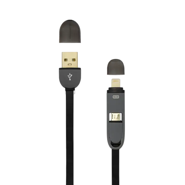 Kabel USB A Stecker -> MICRO USB + 8-pin iPh Stecker 1 m Schwarz