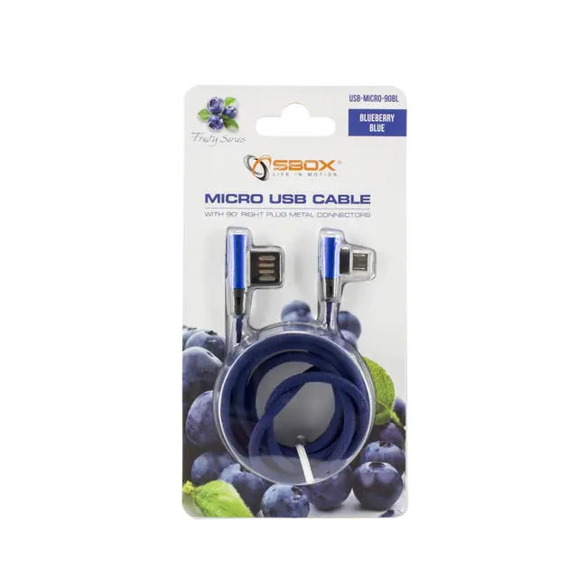 KABEL USB A Muški -> Micro USB Muški 90°, 1.5 m Plavi
