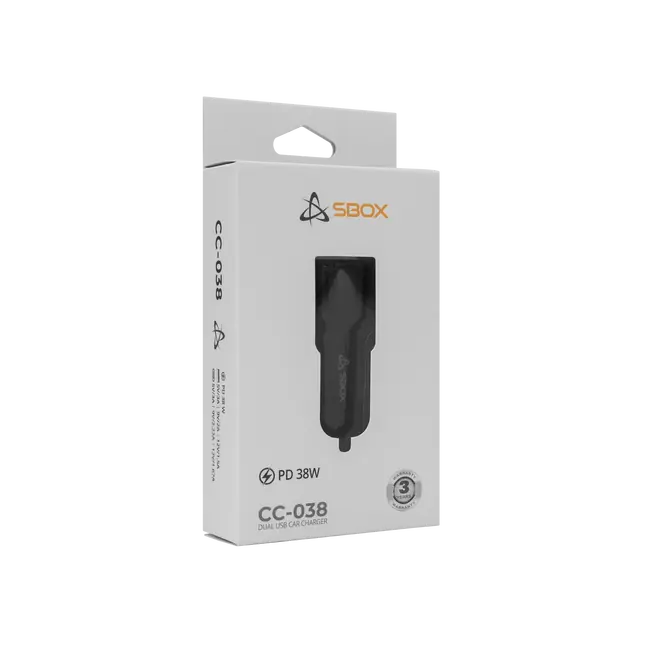USB AUTO Chargeur SBOX CC-038/2 sorties - 38 W Noir