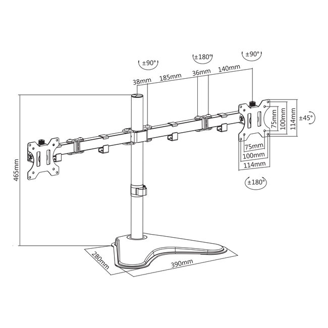 SBOX LCD-F024-3 Dual Desktop Monitor Stand - 17-32" / 2x10 kg / 100x100