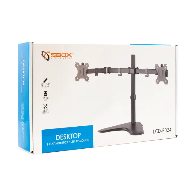 SBOX LCD-F024-3 Dual Desktop Monitor Stand - 17-32" / 2x10 kg / 100x100