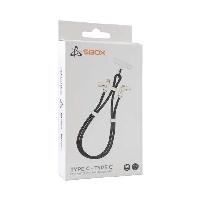 Кабел SBOX TYPE-C -> TYPE-C LANYARD 1.5M - Черен/RETAIL