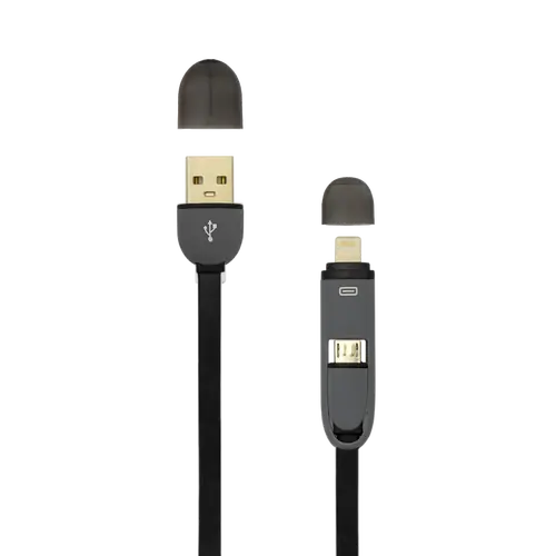 Кабел USB A Мъжки -> MICRO USB + 8-pin iPh Мъжки 1 m Черен/RETAIL